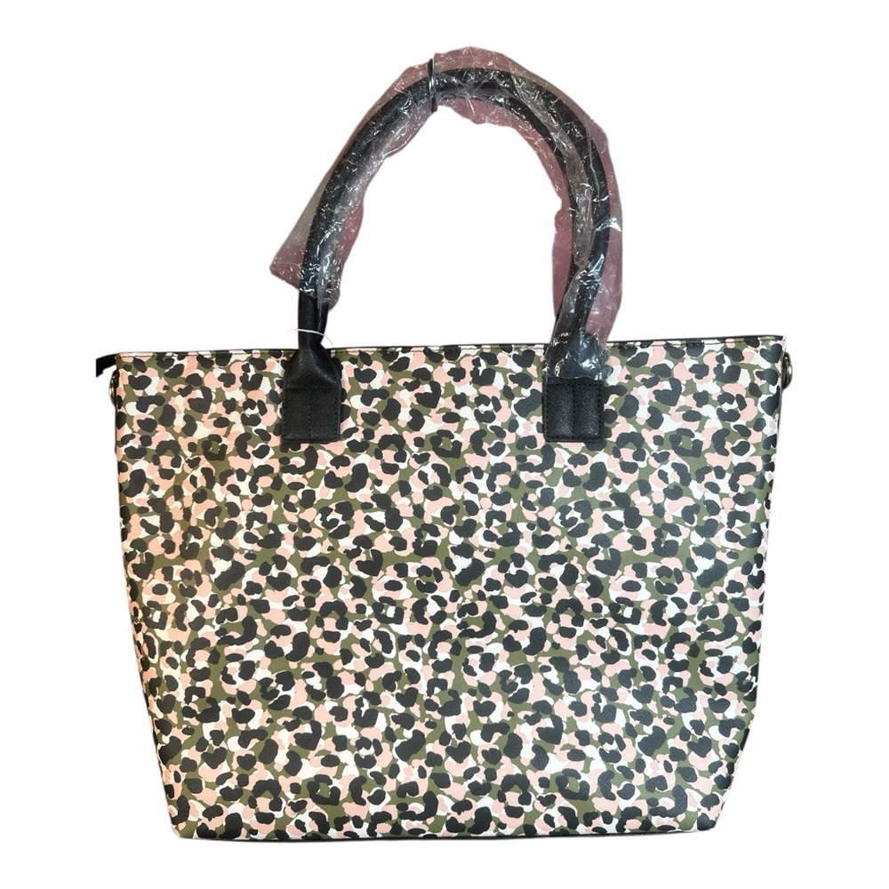 Trina Turk Pink and Green Leopard Print Tote - Picture 3 of 11